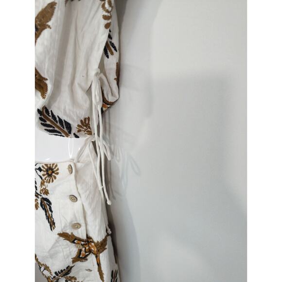 Free People Sardinia Mini White & Tan Cut Out Cotton Party Dress Size 6 NWT - Picture 5 of 15